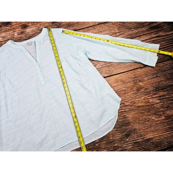 NWOT Talbots Womens 3X Light Blue Plaid Tunic Top Blouse Lightweight Cotton - Picture 7 of 8